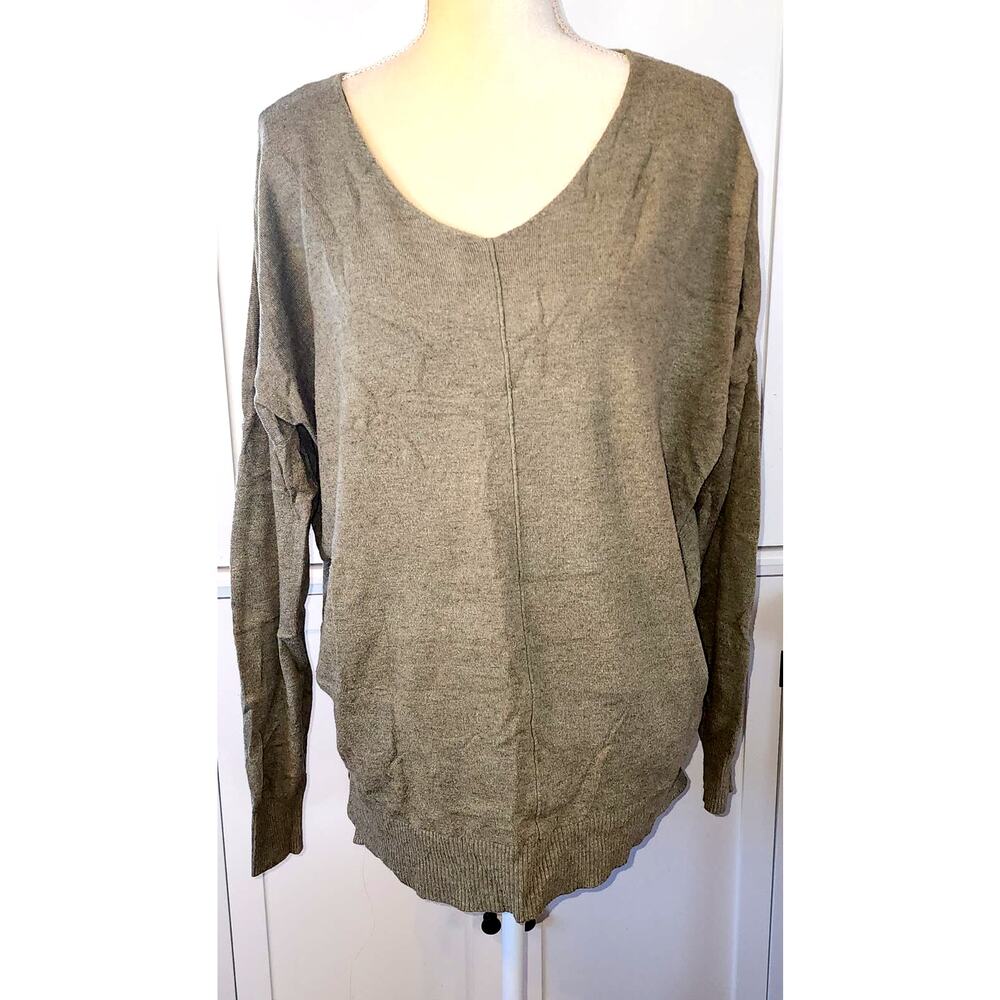 Dreamers By Debut Green Heathered V Neck Oversized Sweater Medium / Large